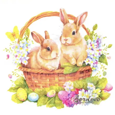 Serwetka do decoupage zajączki w koszyku 33x33 TETEaTETE