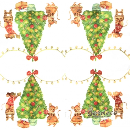 Serwetka do decoupage myszki przy choince 33x33 TETEaTETE