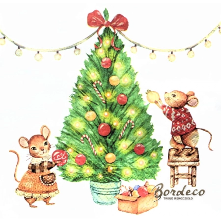 Serwetka do decoupage myszki przy choince 33x33 TETEaTETE