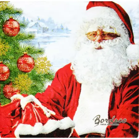 Serwetka do decoupage Mikołaj przy choince  33x33 TETEaTETE Unikat