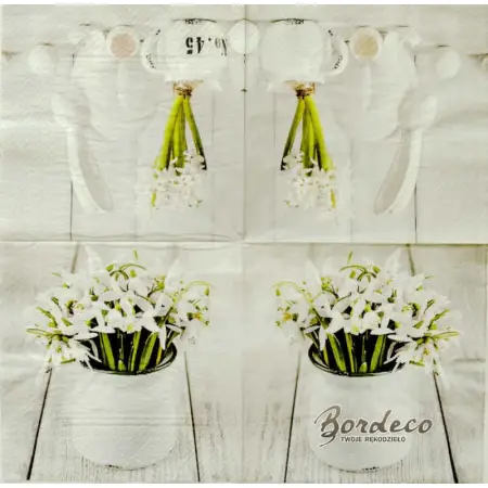 Serwetka do decoupagebiałe kwiaty i dekoracje  33x33 TETEaTETE Unikat