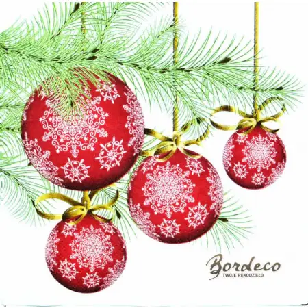 Serwetka do decoupage czerwone bombki na gałązce sosny 33x33 TETEaTETE Unikat