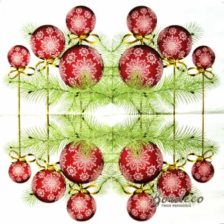 Serwetka do decoupage czerwone bombki na gałązce sosny 33x33 TETEaTETE Unikat