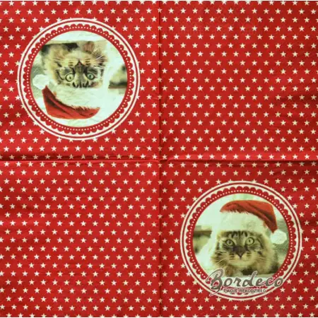 Serwetka do decoupage kot w czapce Mikołaja 33x33 TETEaTETE Unikat