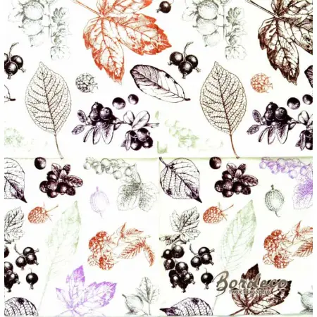 Serwetka do decoupage liście i owoce 33x33 TETEaTETE Unikat
