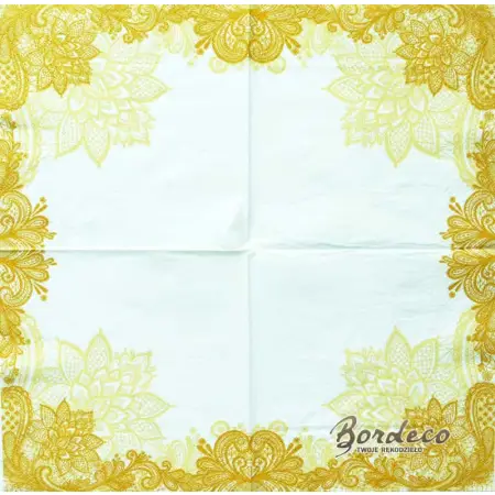 Serwetka do decoupage złota koronka, haft 33x33 TETEaTETE Unikat