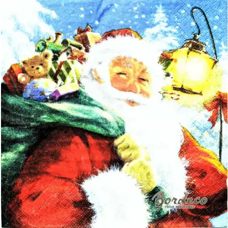 Serwetka do decoupage Mikołaj z workiem i latarenką 33x33 TI-FLAIR. Unikat