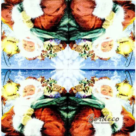Serwetka do decoupage Mikołaj z workiem i latarenką 33x33 TI-FLAIR. Unikat