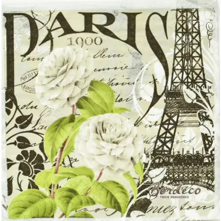 Serwetka do decoupage Paryż i białe kwiaty, vintage 33x33 TI-FLAIR Unikat