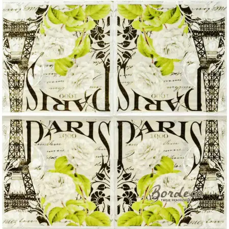 Serwetka do decoupage Paryż i białe kwiaty, vintage 33x33 TI-FLAIR Unikat
