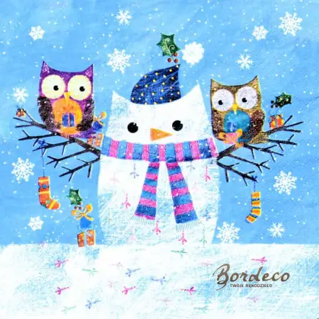 Serwetka do decoupage bałwanek i sówki 33x33 TI-FLAIR. Unikat