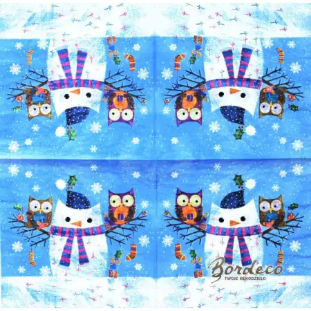 Serwetka do decoupage bałwanek i sówki 33x33 TI-FLAIR. Unikat