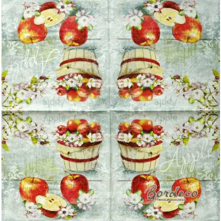 Serwetka do decoupage czerwone jabłka i kwiaty jabłoni 33x33 TI-FLAIR Unikat