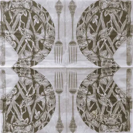 Serwetka do decoupage czarny malowany talerz i sztućce 33x33 TI-FLAIR. Unikat