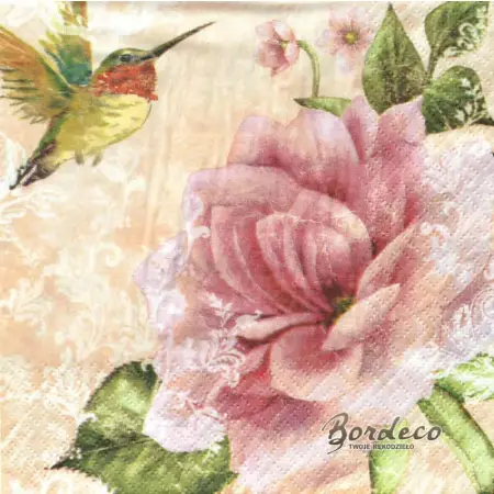 Serwetka do decoupage różowy kwiat i koliber 33x33 TI-FLAIR Unikat