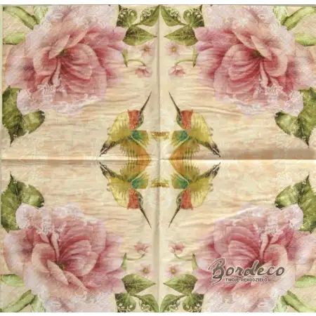 Serwetka do decoupage różowy kwiat i koliber 33x33 TI-FLAIR Unikat