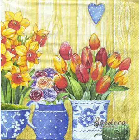 Serwetka do decoupage wiosenne kwiaty w biało-niebieskich naczyniach 33x33 TI-FLAIR Unikat