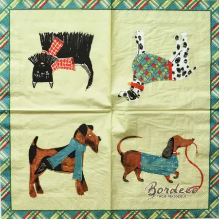 Serwetka do decoupage cztery psy rasowe w szalikach i kamizelkach 33x33 ULSTER WEAVERS Unikat