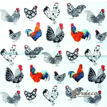 Serwetka do decoupage kury i koguty etniczne 21x21 ULSTER WEAVERS Unikat