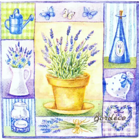 Serwetka do decoupage lawenda w różnej postaci 33x33 VIVA. Unikat