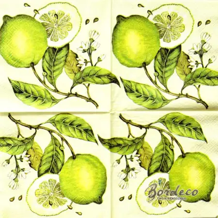 Serwetka do decoupage zielone cytryny 33x33 VIVA. Unikat