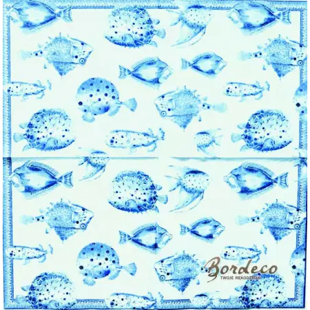dystrybutora ZARA HOME z motywem niebieskich egzotycznych ryb 33cmx33cm. Unikat