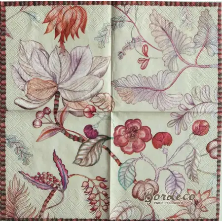 Serwetka do decoupage motywy roślinne czerwone i różowe 25x25 ZARA HOME Unikat
