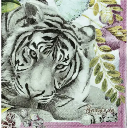 Serwetka do decoupage tygrys w dżungli kwiatów 33x33 ZARA HOME Unikat