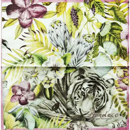Serwetka do decoupage tygrys w dżungli kwiatów 33x33 ZARA HOME Unikat