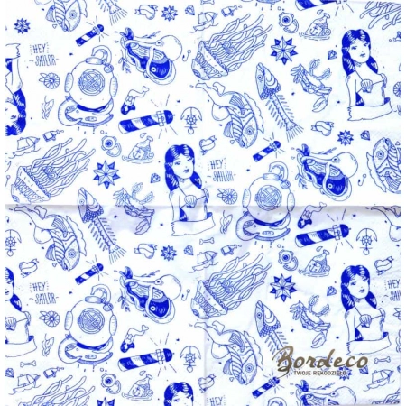 Serwetka do decoupage morskie rysunki 33x33 ZEBRA Unikat