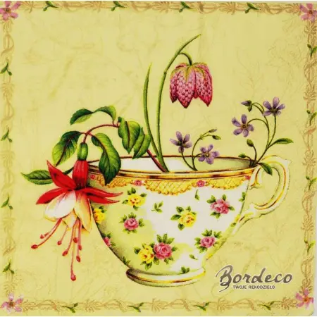 Serwetka do decoupage filiżanki z kwiatami 33x33 IHR Unikat