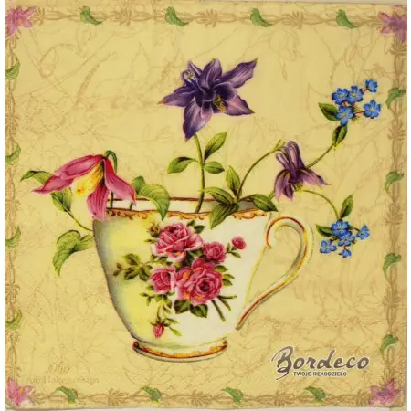 Serwetka do decoupage filiżanki z kwiatami 33x33 IHR Unikat
