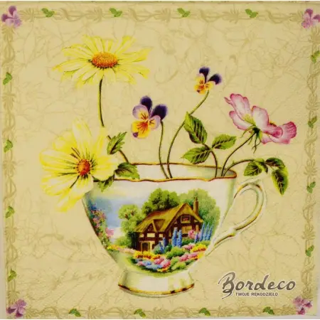 Serwetka do decoupage filiżanki z kwiatami 33x33 IHR Unikat