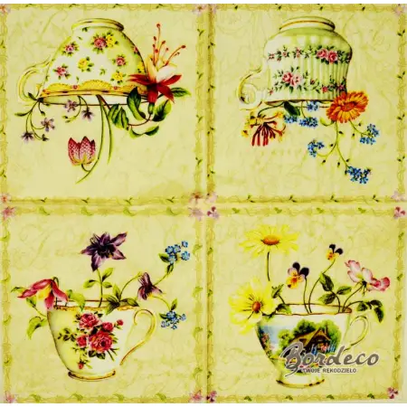 Serwetka do decoupage filiżanki z kwiatami 33x33 IHR Unikat