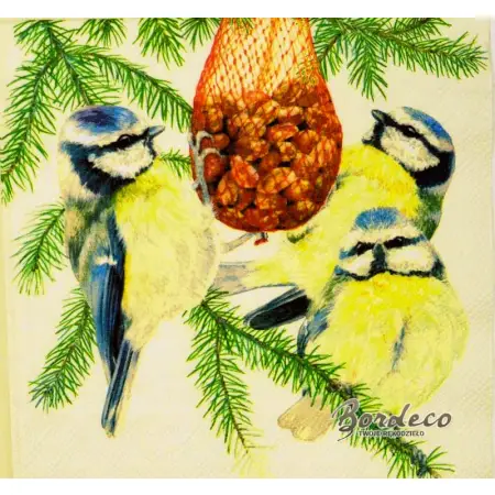 Serwetka do decoupage sikorki dziubią orzeszki 33x33 Ambiente Unikat