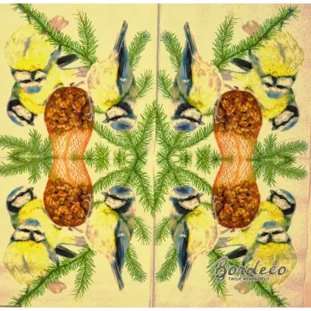 Serwetka do decoupage sikorki dziubią orzeszki 33x33 Ambiente Unikat