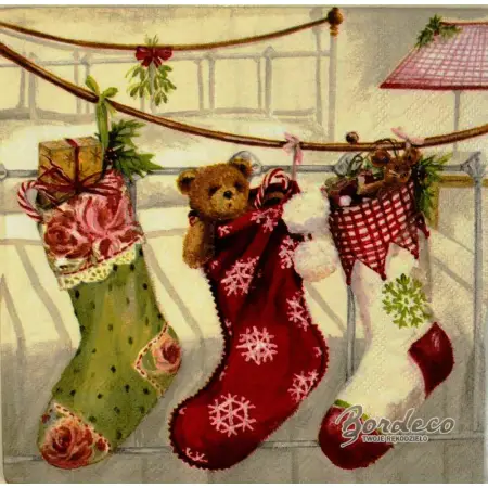 Serwetka do decoupage skarpety z prezentami 33x33 Ambiente Unikat