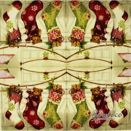 Serwetka do decoupage skarpety z prezentami 33x33 Ambiente Unikat