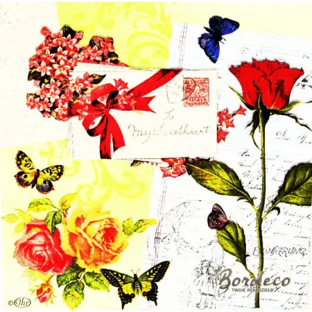 Serwetka do decoupage róża i listy 33x33 IHR Unikat