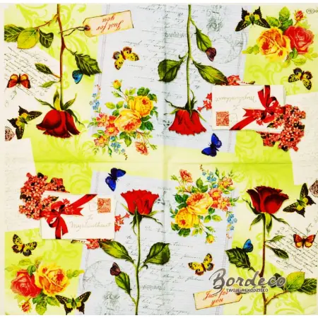 Serwetka do decoupage róża i listy 33x33 IHR Unikat