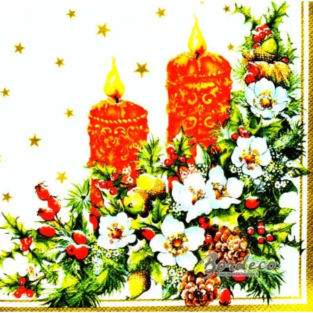 Serwetka do decoupage świąteczny stroik ze świecami 33x33 MAKI, Unikat