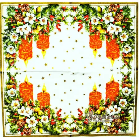 Serwetka do decoupage świąteczny stroik ze świecami 33x33 MAKI, Unikat