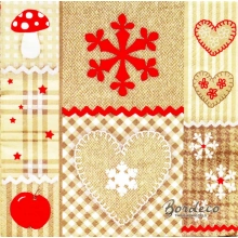 Serwetka do decoupage beżowo-czerwony patchwork 33x33 AHA Unikat