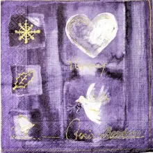 Serwetka do decoupage serce, gołąbek na fioletowym tle 33x33 DUNI. Unikat