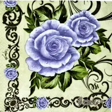 Serwetka do decoupage fioletowe róże na zielonym tle 33x33 IHR Unikat