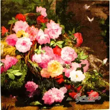 Serwetka do decoupage bukiet kolorowych róż w wiklinowym koszu 33x33 R2S Unikat