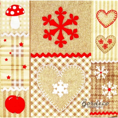 Serwetka do decoupage beżowo-czerwony patchwork 33x33 AHA Unikat