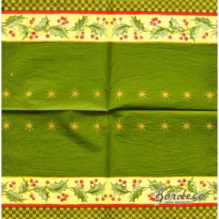 Serwetka do decoupage bordiura z ostrokrzewem 33x33 AHA Unikat