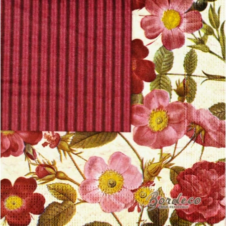 Serwetka do decoupage szeroka ramka z kwiatów 33x33 AHA Unikat