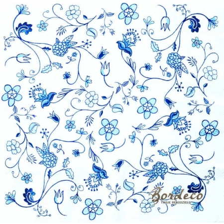 Serwetka do decoupage niebieskie kwiatuszki na ludowo 33x33 DUNI. Unikat